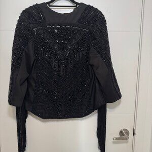 A STAR IS BORN EMBELLISHED 3/4  SLEEVE WITH LONG FRINGE TOP SIZE UK 16